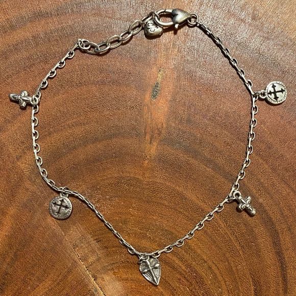 Brighton Jewelry - Brighton vintage silver cross and wing charms ankle bracelet